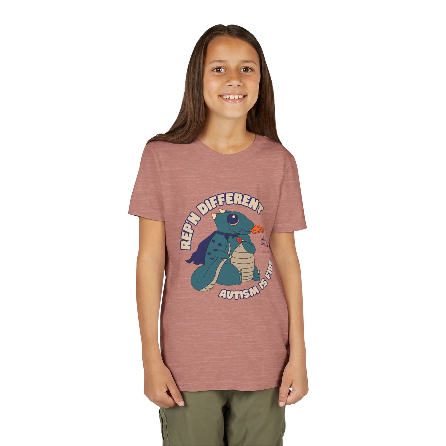 Rep'n Different - Autism is Fire - Dragon Character - Zachary Lierman - Youth Unisex Jersey Tee