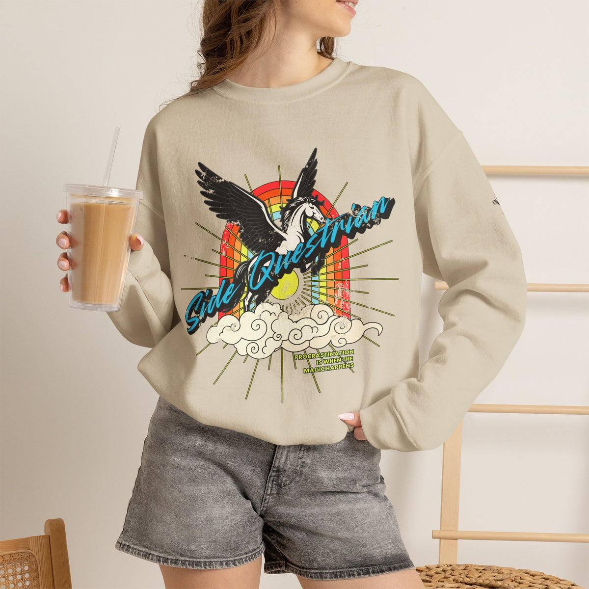 Side Questrian - Procrastination is When the Magic Happens - Adult Unisex Heavy Blend™ Crewneck Sweatshirt
