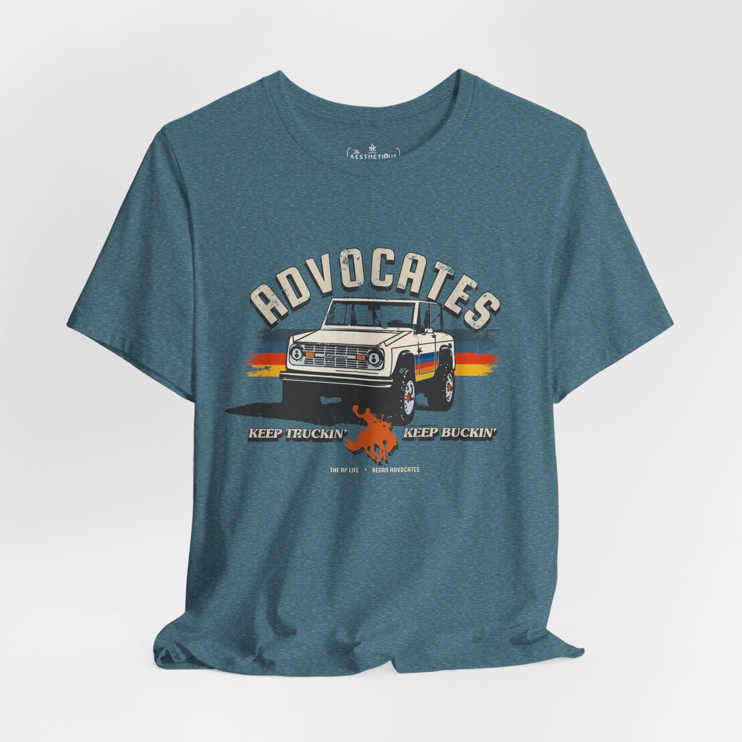 Advocates Keep Truckin', Keep Buckin' - Retro Bronco Truck - Unisex Jersey Short Sleeve Tee