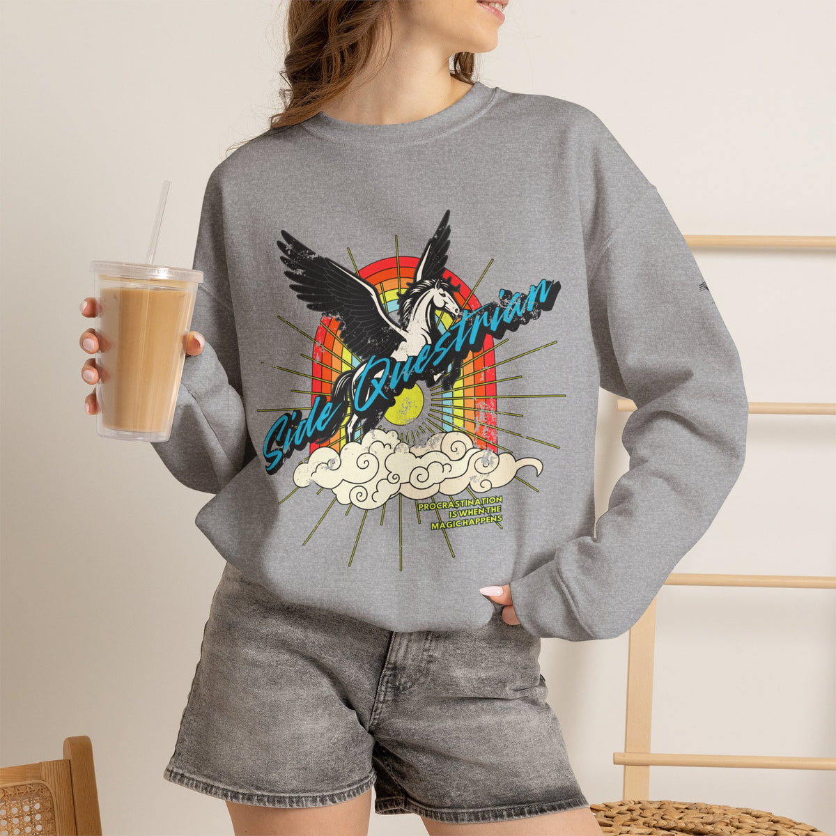 Side Questrian - Procrastination is When the Magic Happens - Adult Unisex Heavy Blend™ Crewneck Sweatshirt