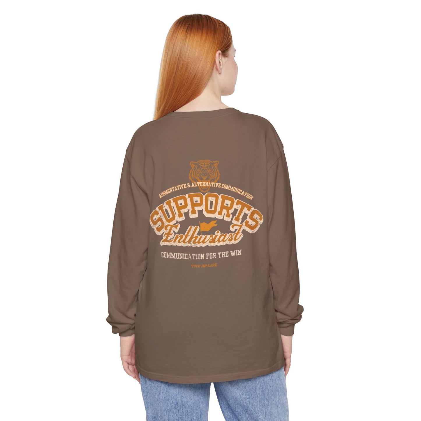 AAC Supports Team Enthusiast - Communication for the Win - Unisex Garment-dyed Long Sleeve T-Shirt