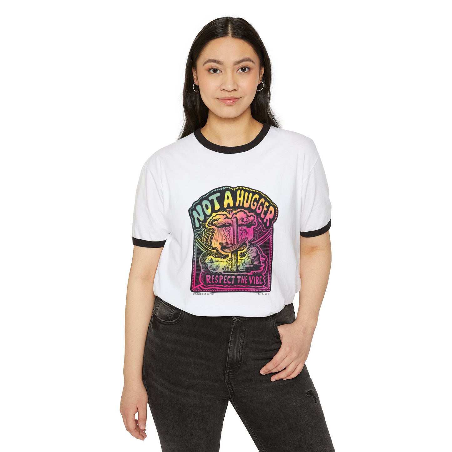 Not A Hugger - Adult Unisex Ringer Tee - Tuned Out Supply + The AP Life Collab