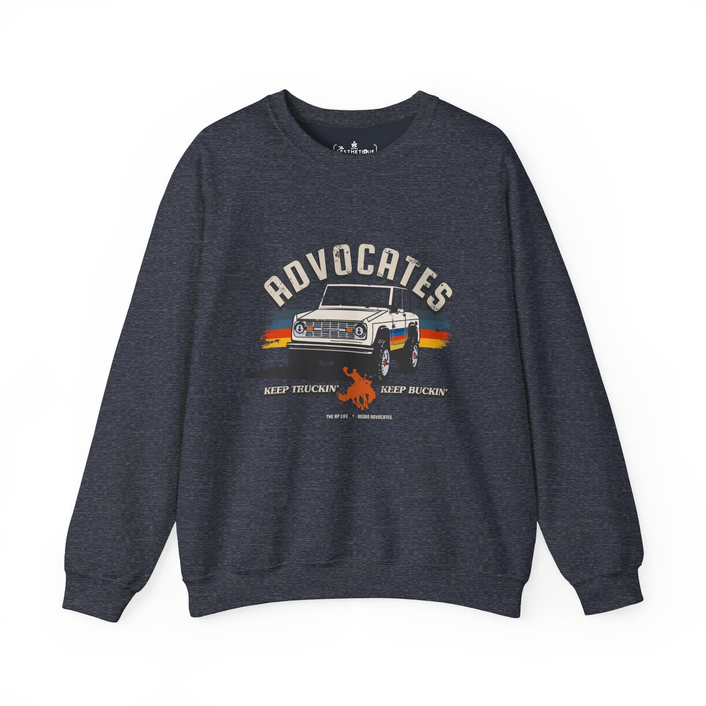 Advocates Keep Truckin', Keep Buckin' - Retro Bronco Truck - Unisex Heavy Blend™ Crewneck Sweatshirt