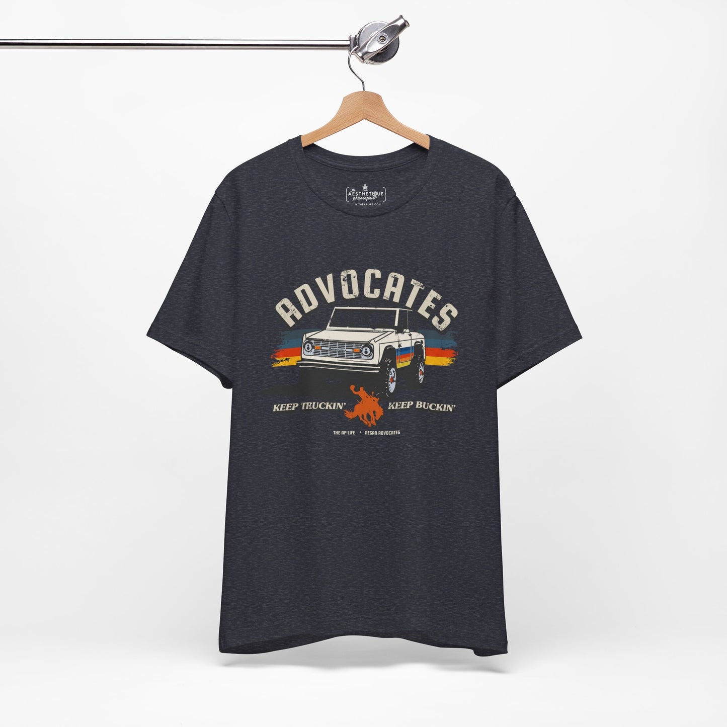 Advocates Keep Truckin', Keep Buckin' - Bronco Truck - Adult Unisex Jersey Tee
