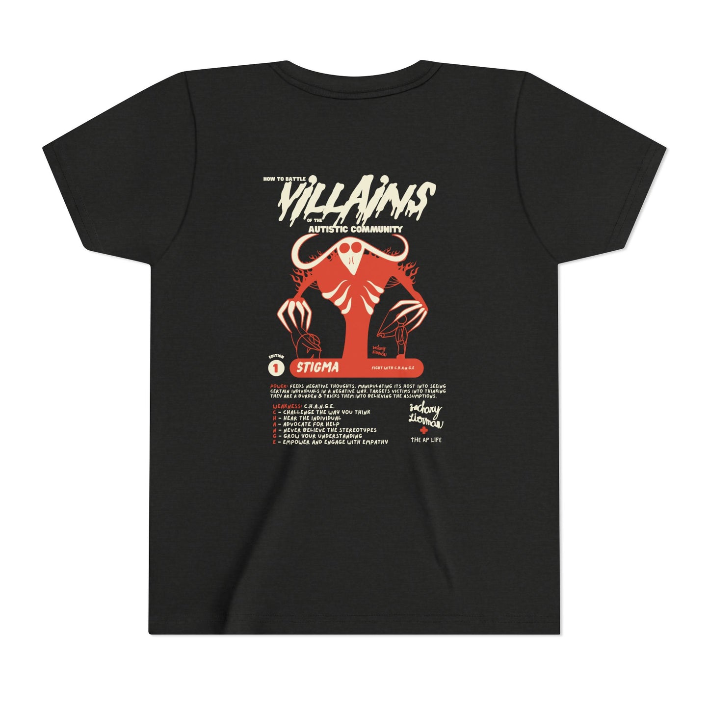 Villains of The Autistic Community Series - Stigma - Zachary Lierman - Youth Unisex Jersey Tee
