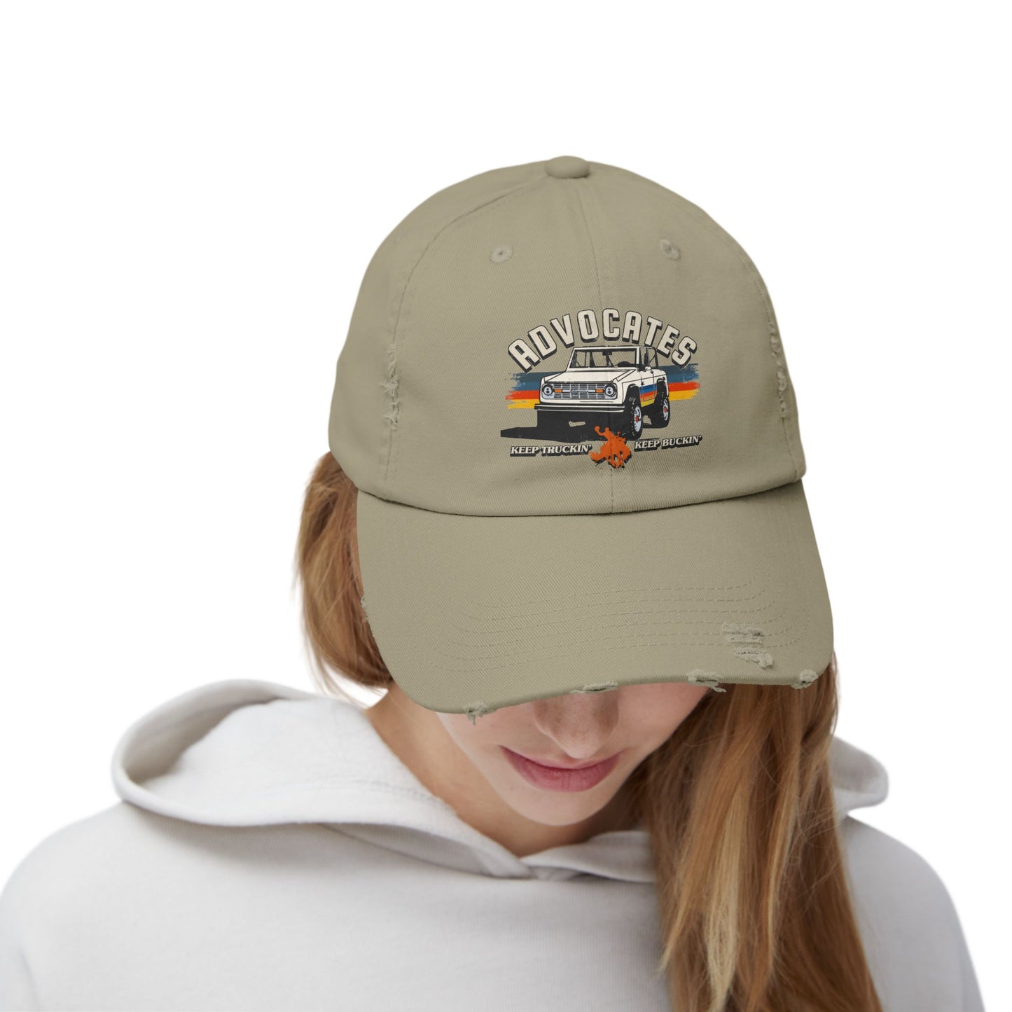 Advocates Keep Truckin', Keep Buckin' - Retro Bronco Truck - Unisex Distressed Cap