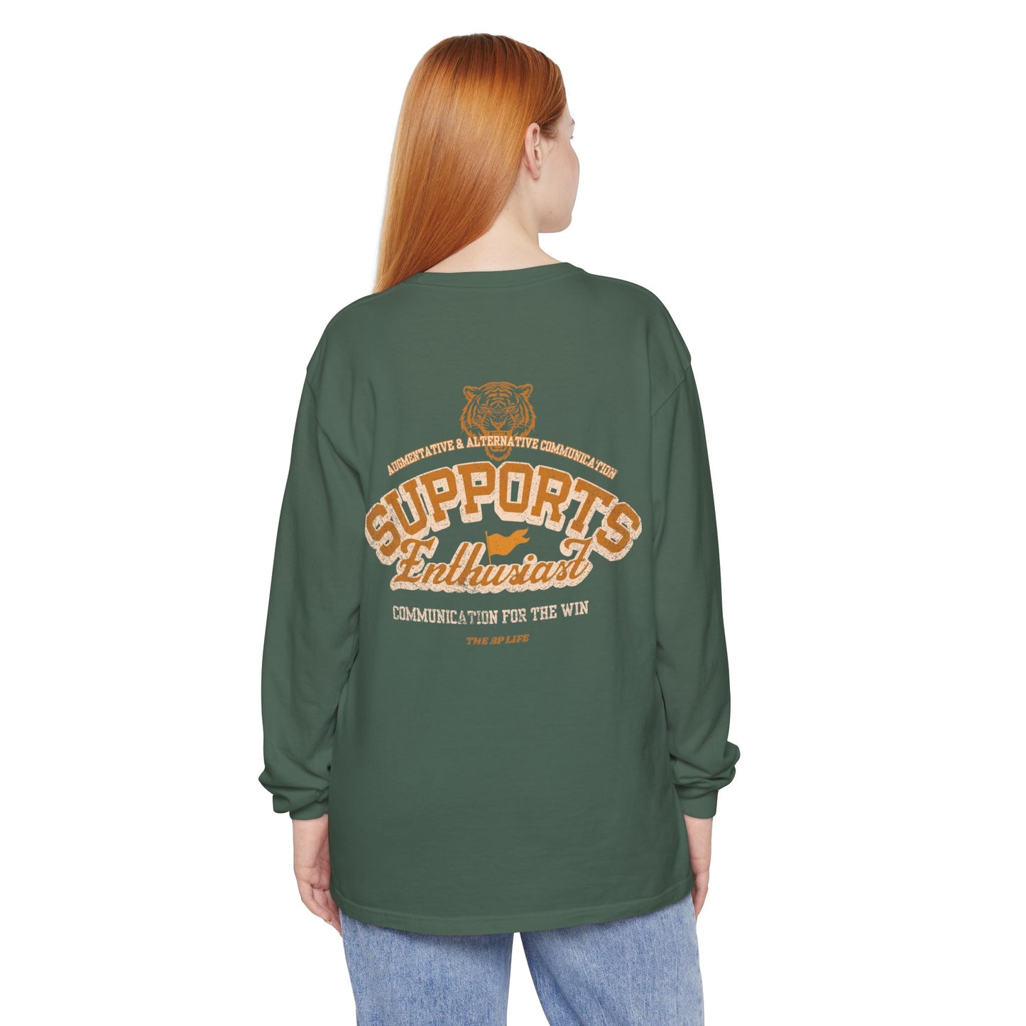 AAC Supports Team Enthusiast - Communication for the Win - Unisex Garment-dyed Long Sleeve T-Shirt