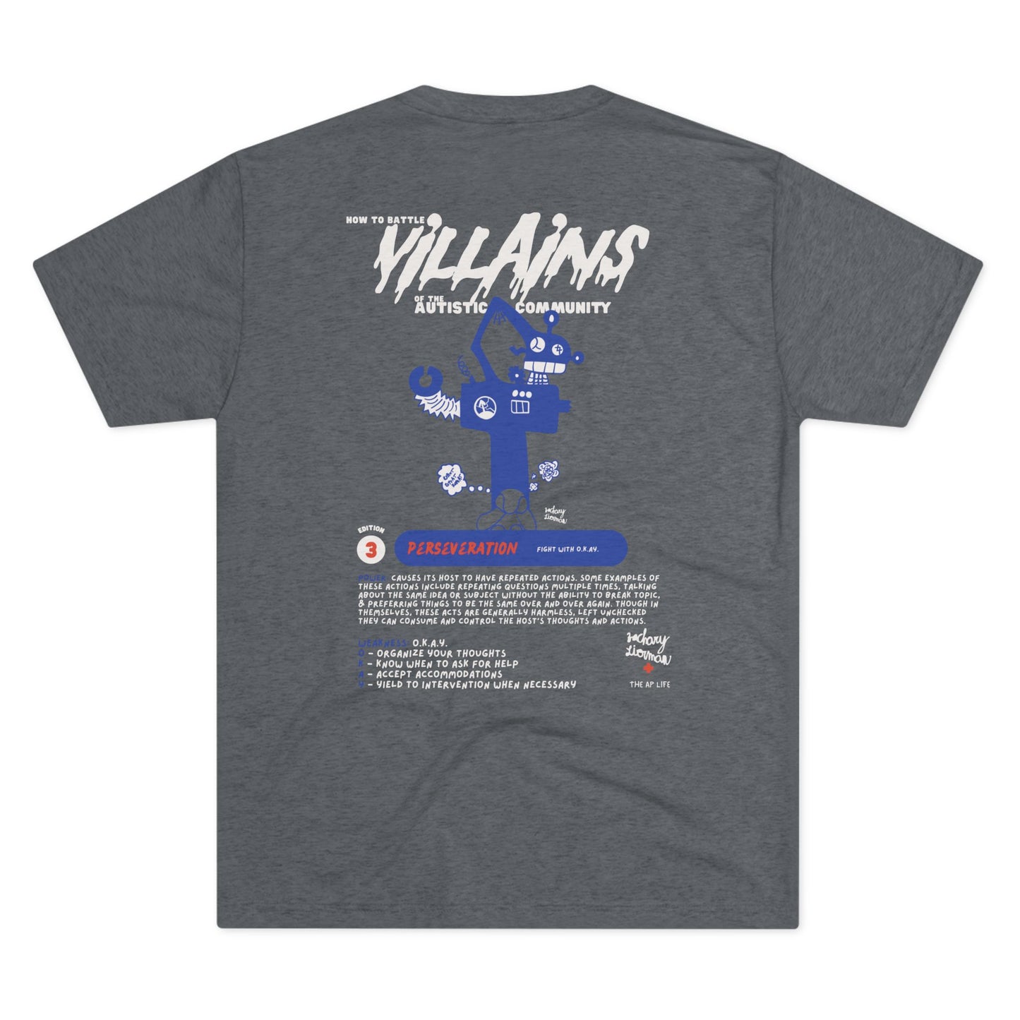 Villains of The Autistic Community Series - Perseveration - Broken Robot - Zachary Lierman - Adult Unisex Triblend Tee