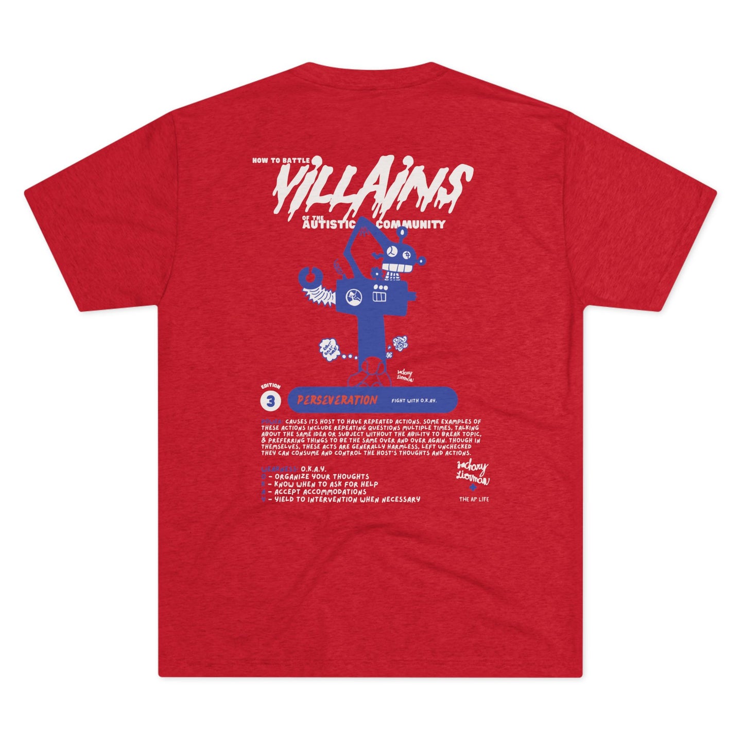 Villains of The Autistic Community Series - Perseveration - Broken Robot - Zachary Lierman - Adult Unisex Triblend Tee