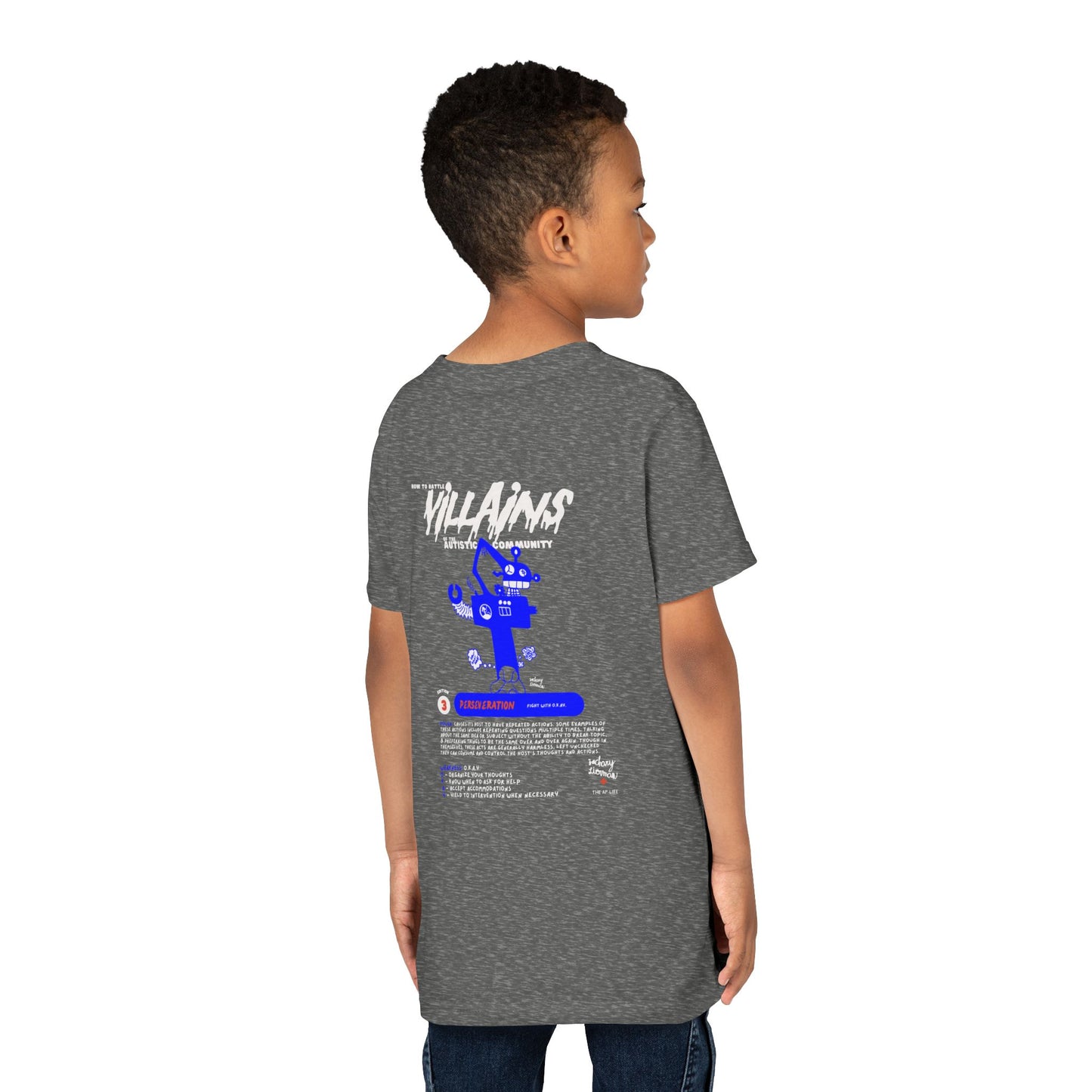 Villains of The Autistic Community Series - Perseveration - Broken Robot - Zachary Lierman - Youth Unisex Jersey Tee