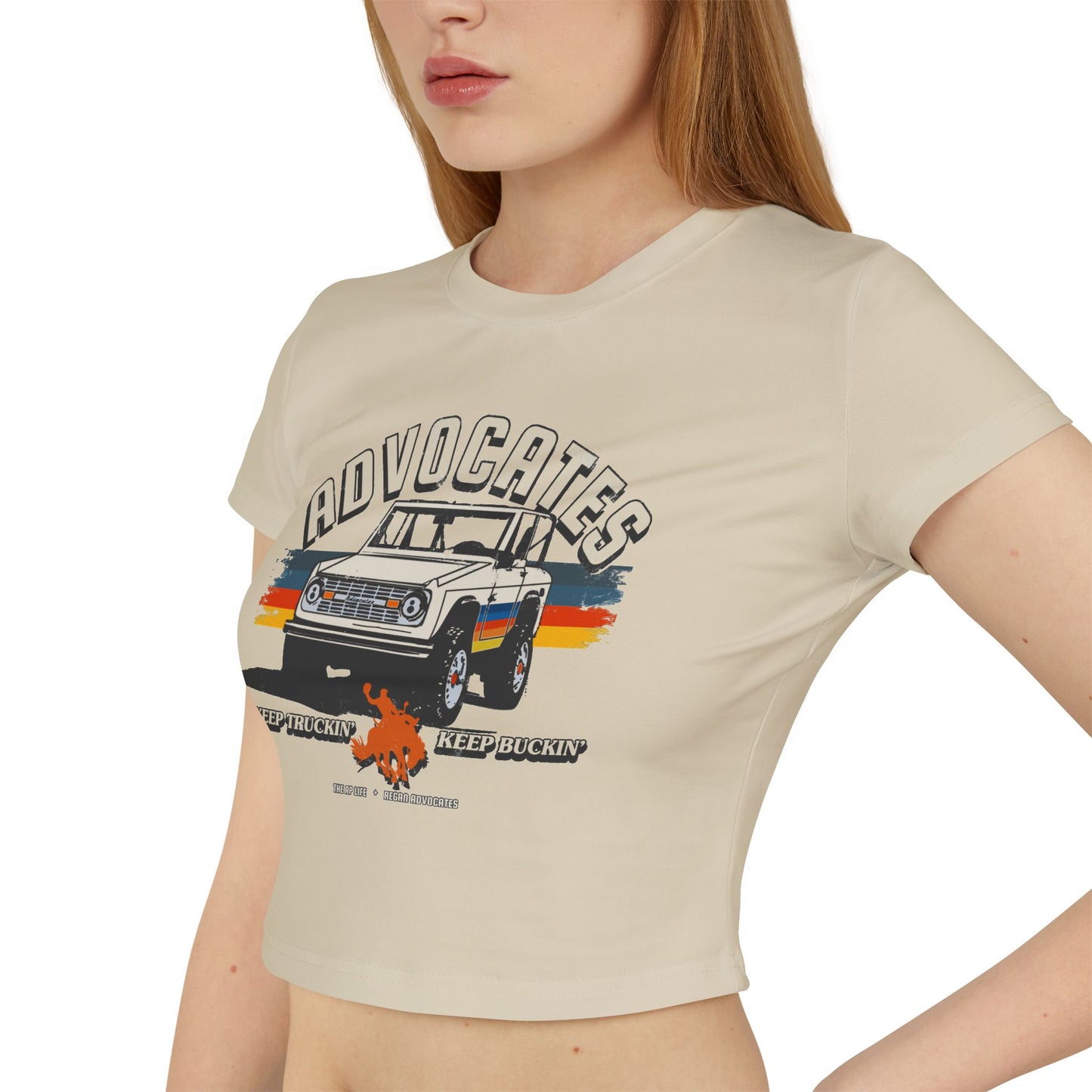 Advocates Keep Truckin', Keep Buckin' - Retro Bronco Truck - Women's Baby Tee