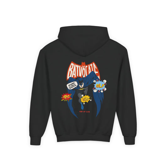 Batvocate - Defending All Forms of Communication - AAC - GLP - S2C - Youth Unisex Heavy Blend Hooded Sweatshirt