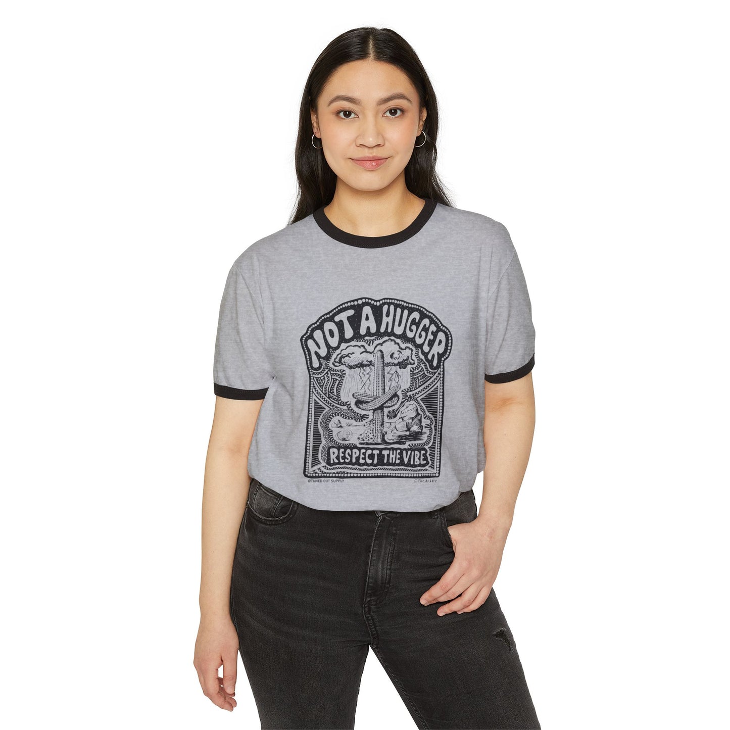 Not A Hugger - Adult Unisex Ringer Tee - Tuned Out Supply + The AP Life Collab