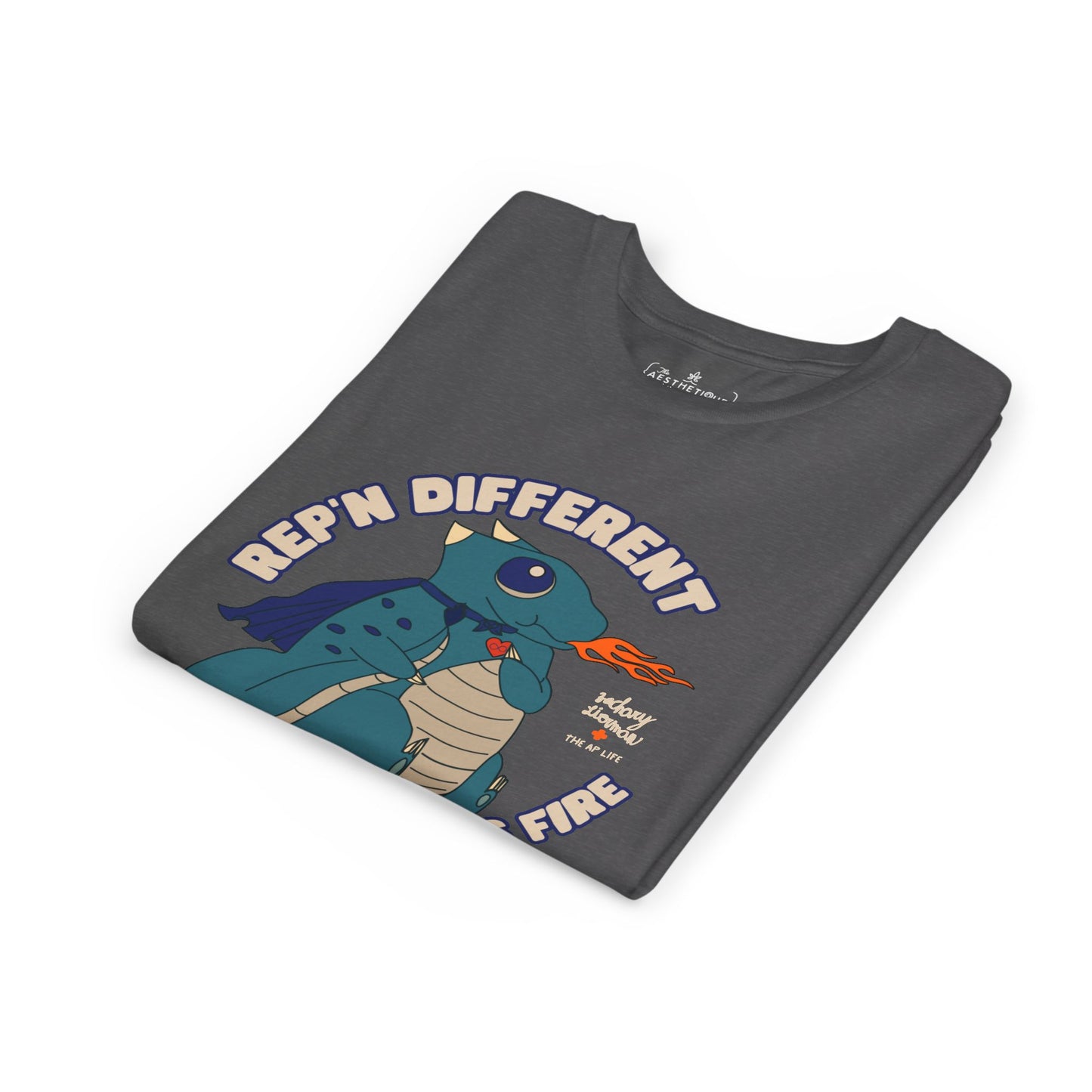 Rep'n Different - Autism is Fire - Dragon Character - Zachary Lierman - Youth Unisex Jersey Tee