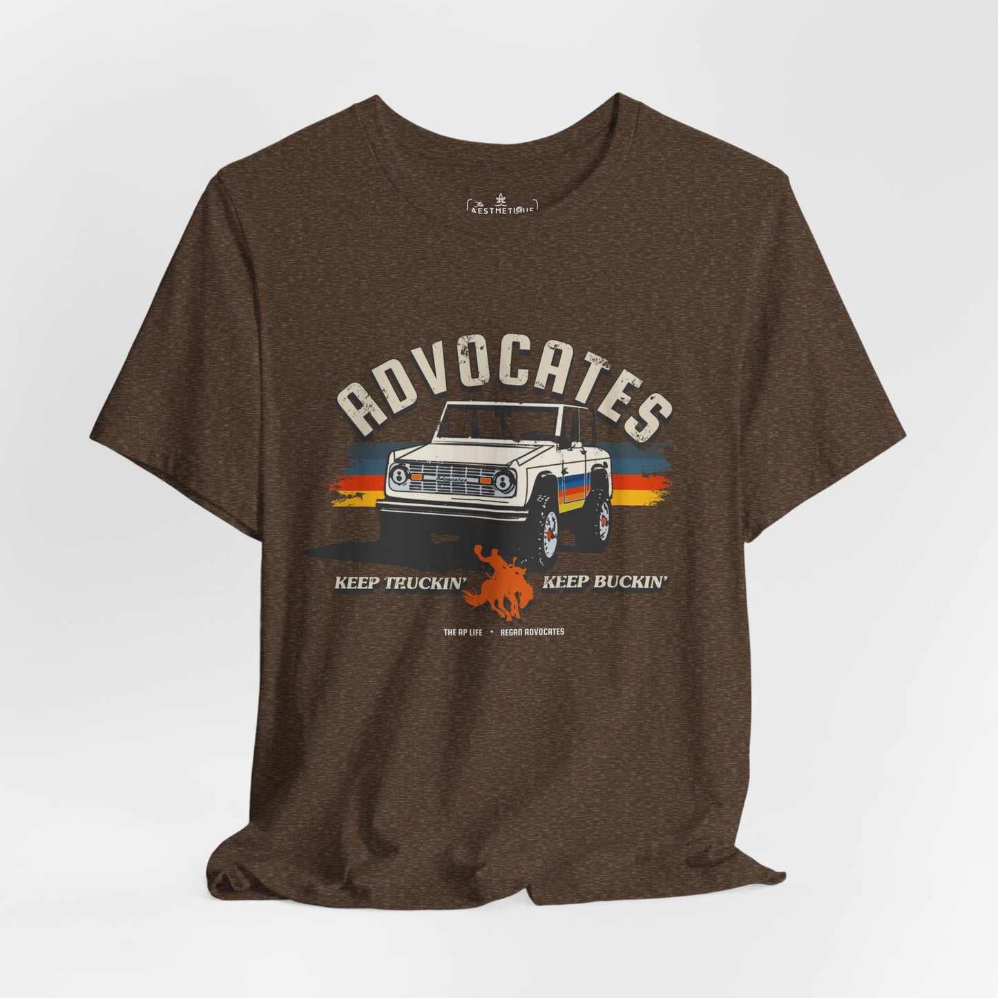 Advocates Keep Truckin', Keep Buckin' - Retro Bronco Truck - Unisex Jersey Short Sleeve Tee