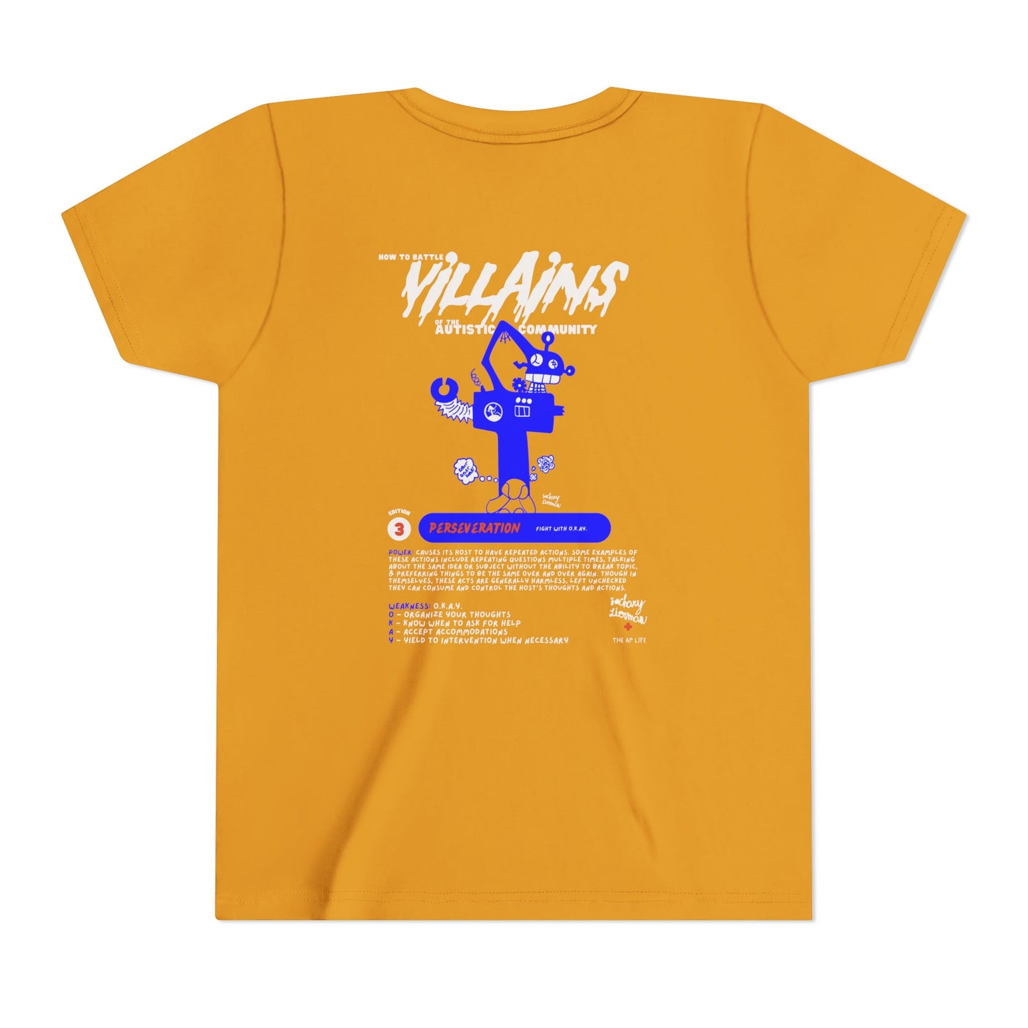 Villains of The Autistic Community Series - Perseveration - Broken Robot - Zachary Lierman - Youth Unisex Jersey Tee