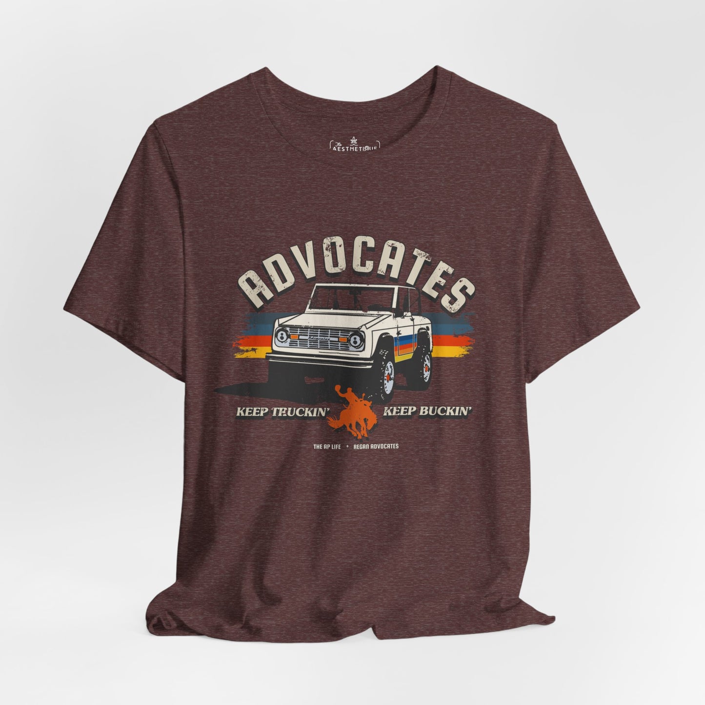 Advocates Keep Truckin', Keep Buckin' - Retro Bronco Truck - Unisex Jersey Short Sleeve Tee
