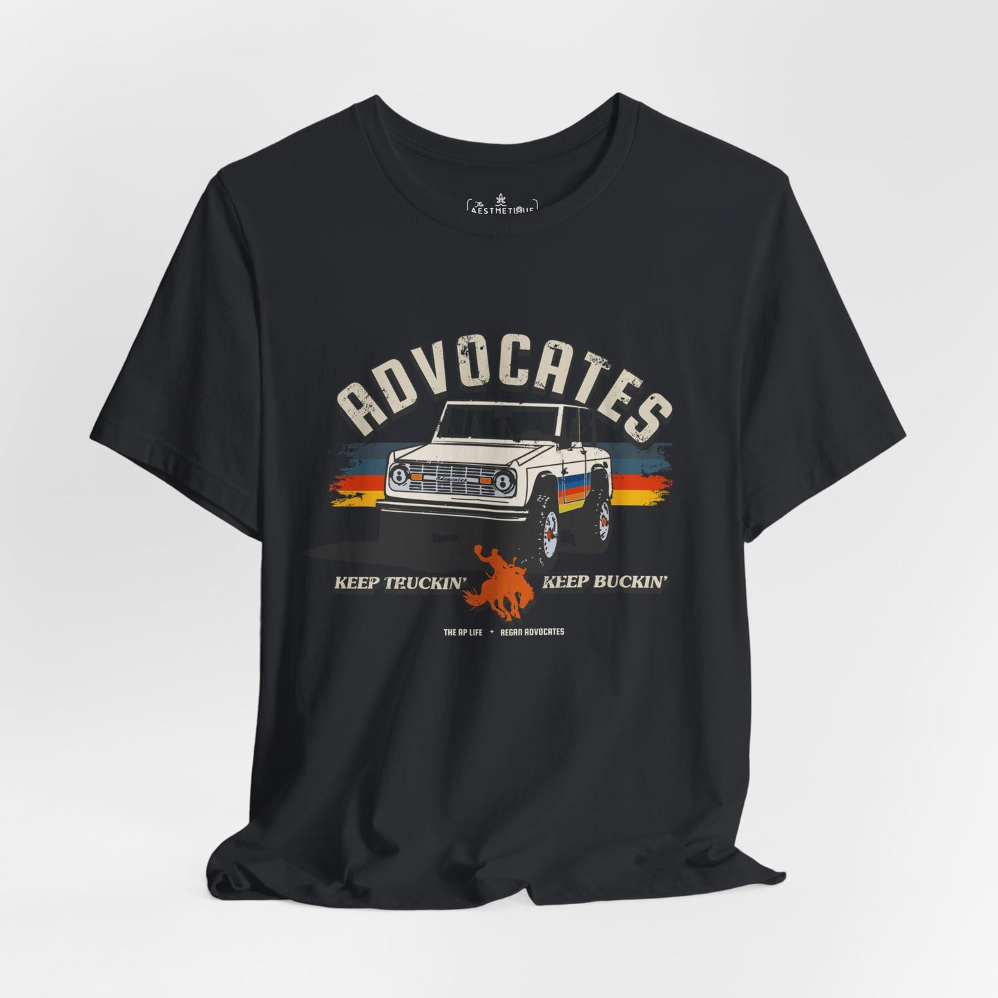 Advocates Keep Truckin', Keep Buckin' - Retro Bronco Truck - Unisex Jersey Short Sleeve Tee