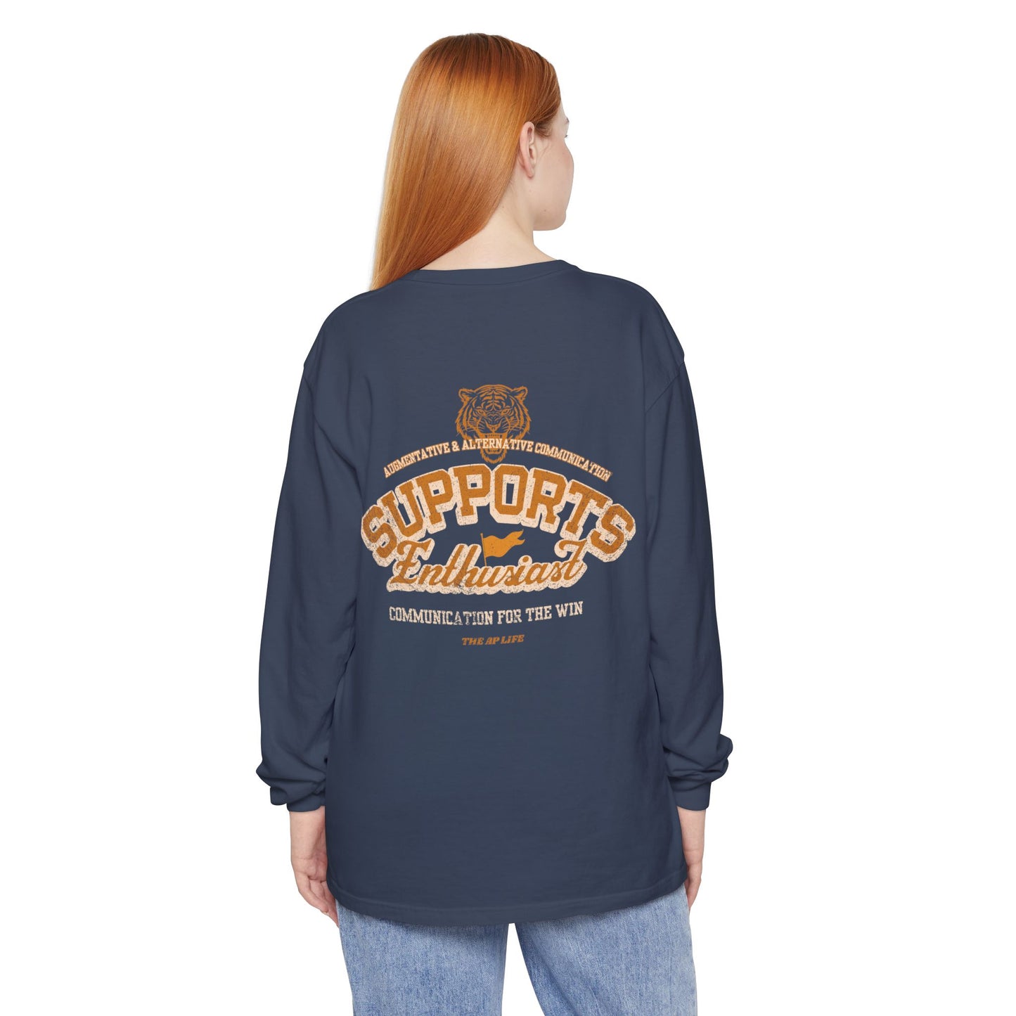 AAC Supports Team Enthusiast - Communication for the Win - Unisex Garment-dyed Long Sleeve T-Shirt