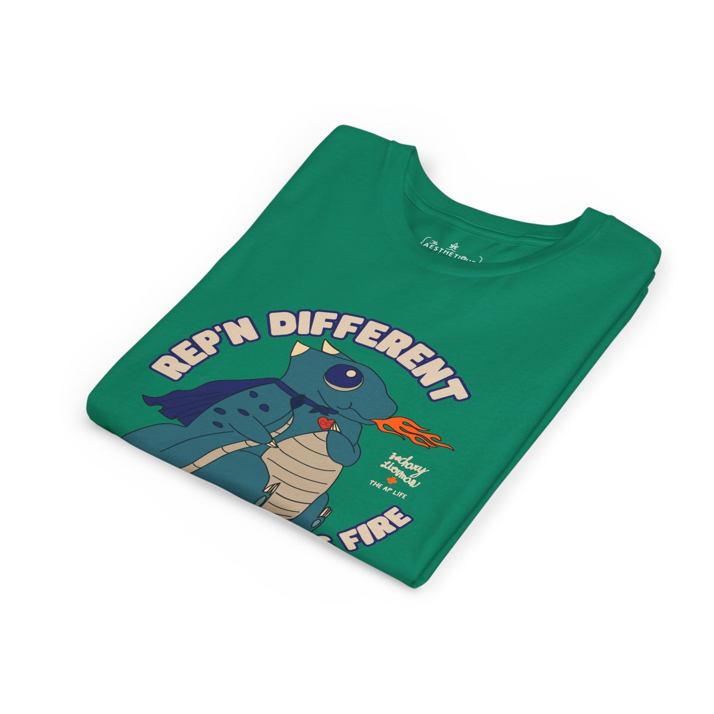 Rep'n Different - Autism is Fire - Dragon Character - Zachary Lierman - Youth Unisex Jersey Tee