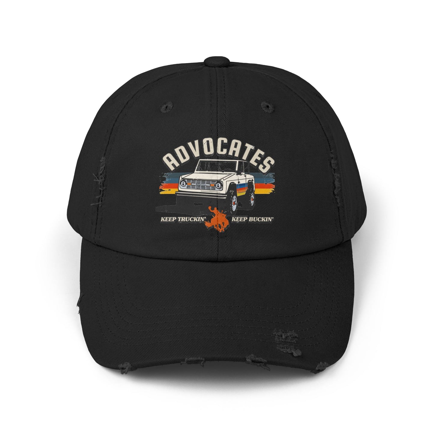 Advocates Keep Truckin', Keep Buckin' - Retro Bronco Truck - Unisex Distressed Cap