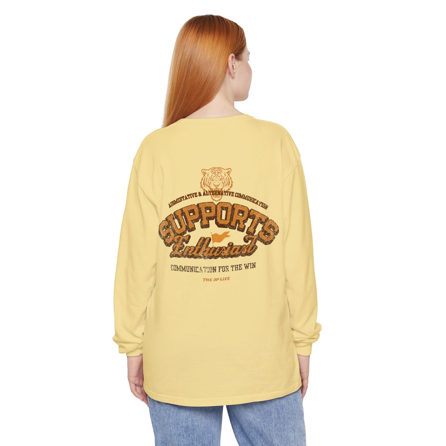 AAC Supports Team Enthusiast - Communication for the Win - Unisex Garment-dyed Long Sleeve T-Shirt