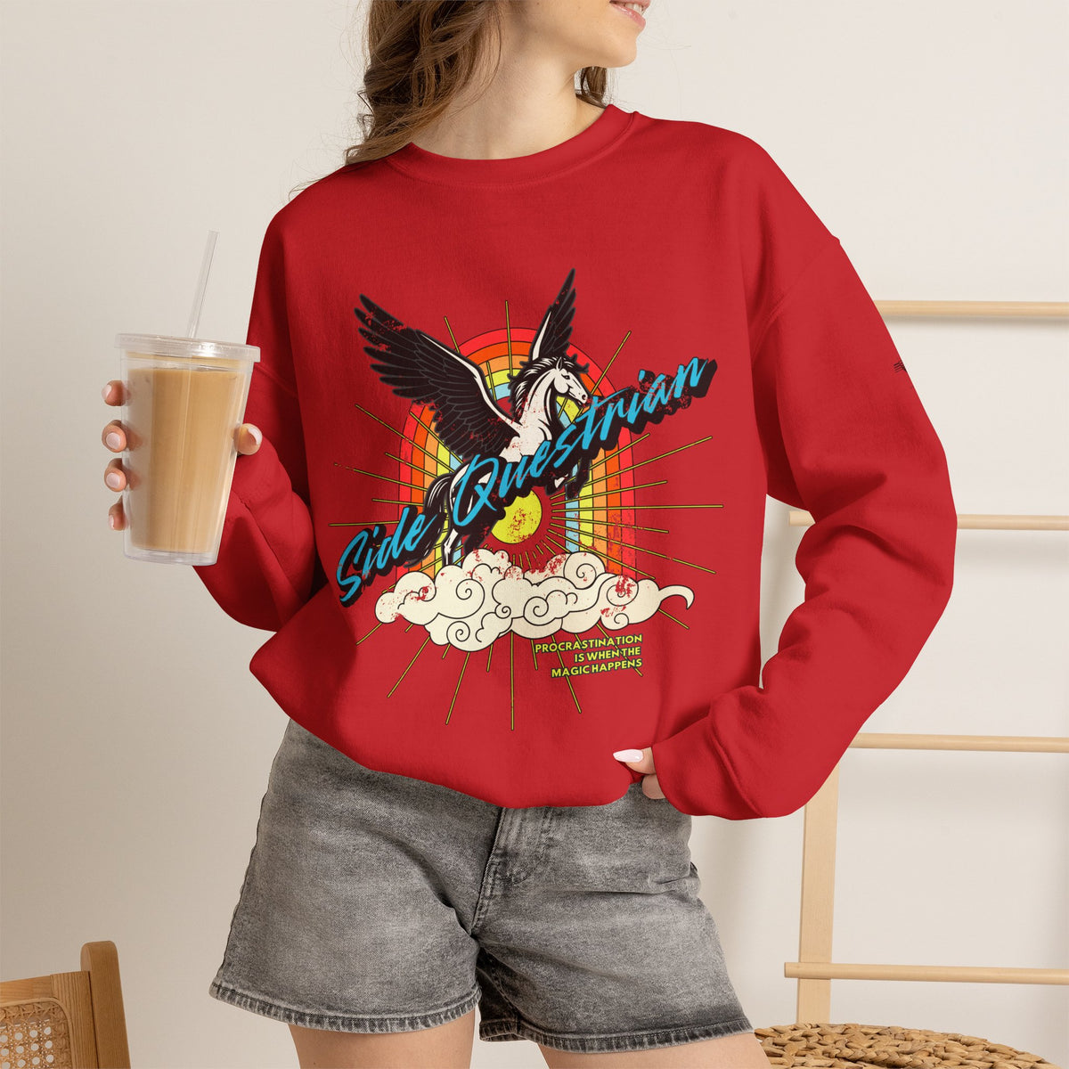 Side Questrian - Procrastination is When the Magic Happens - Adult Unisex Heavy Blend™ Crewneck Sweatshirt