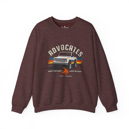 Advocates Keep Truckin', Keep Buckin' - Retro Bronco Truck - Unisex Heavy Blend™ Crewneck Sweatshirt