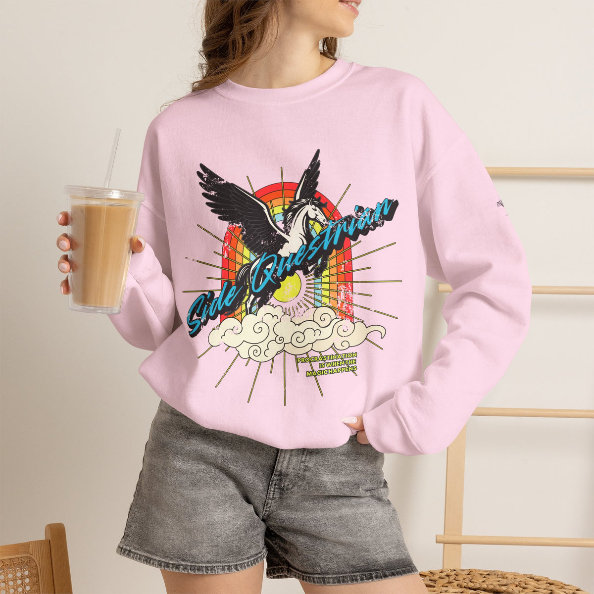 Side Questrian - Procrastination is When the Magic Happens - Adult Unisex Heavy Blend™ Crewneck Sweatshirt