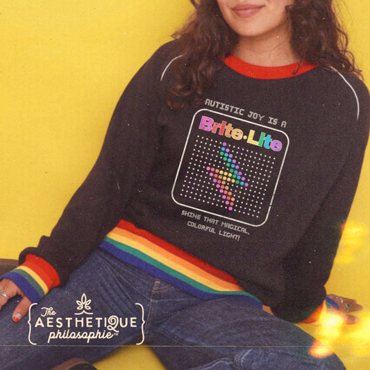 Autistic Joy is a Brite Lite - Shine that Magical Colorful Light - Adult Unisex Ribbed Rainbow Sweatshirt