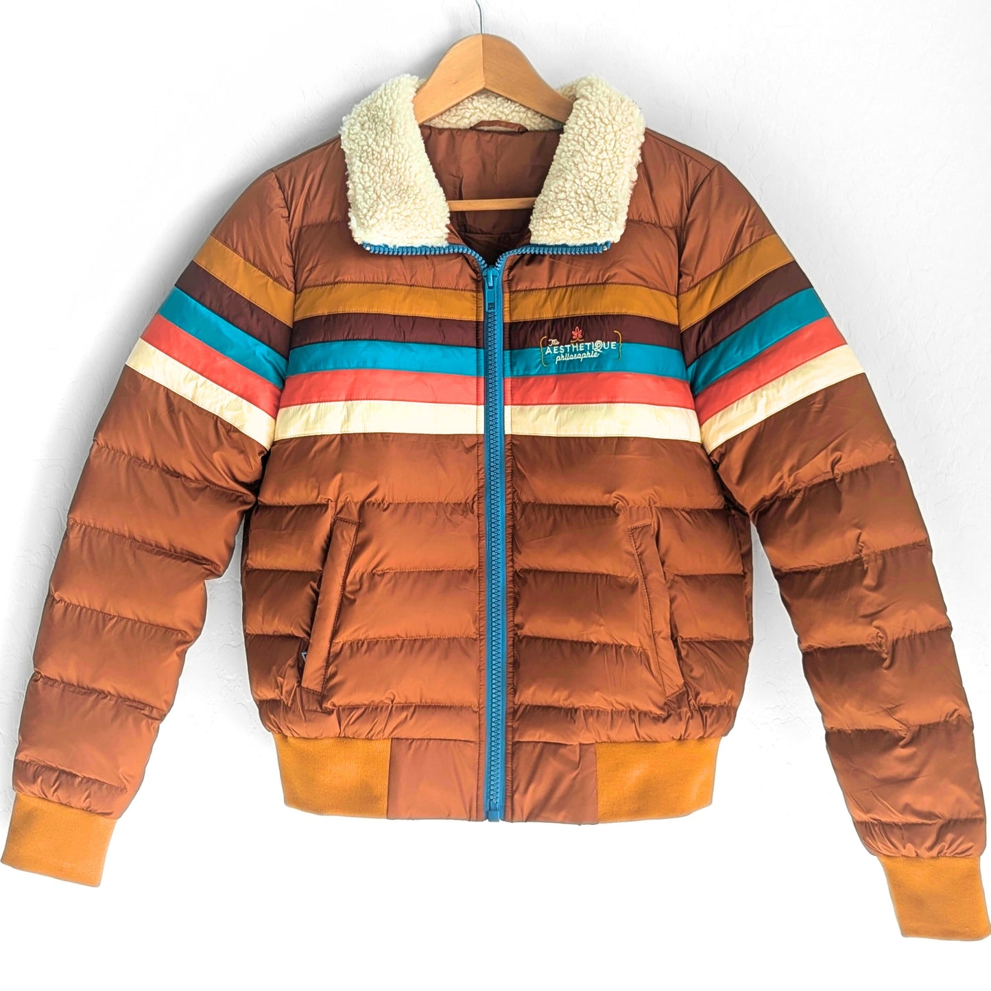 New Women's Retro 70s and 80s Style Aviator Puffer Jacket