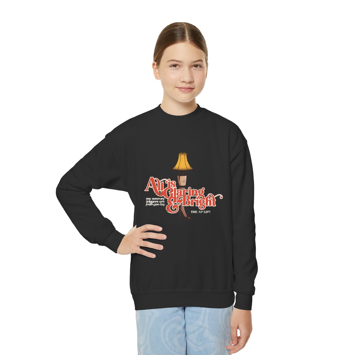 All is Glaring & Bright - Leg Lamp - Sensory Triggers - Youth Unisex Crewneck Sweatshirt