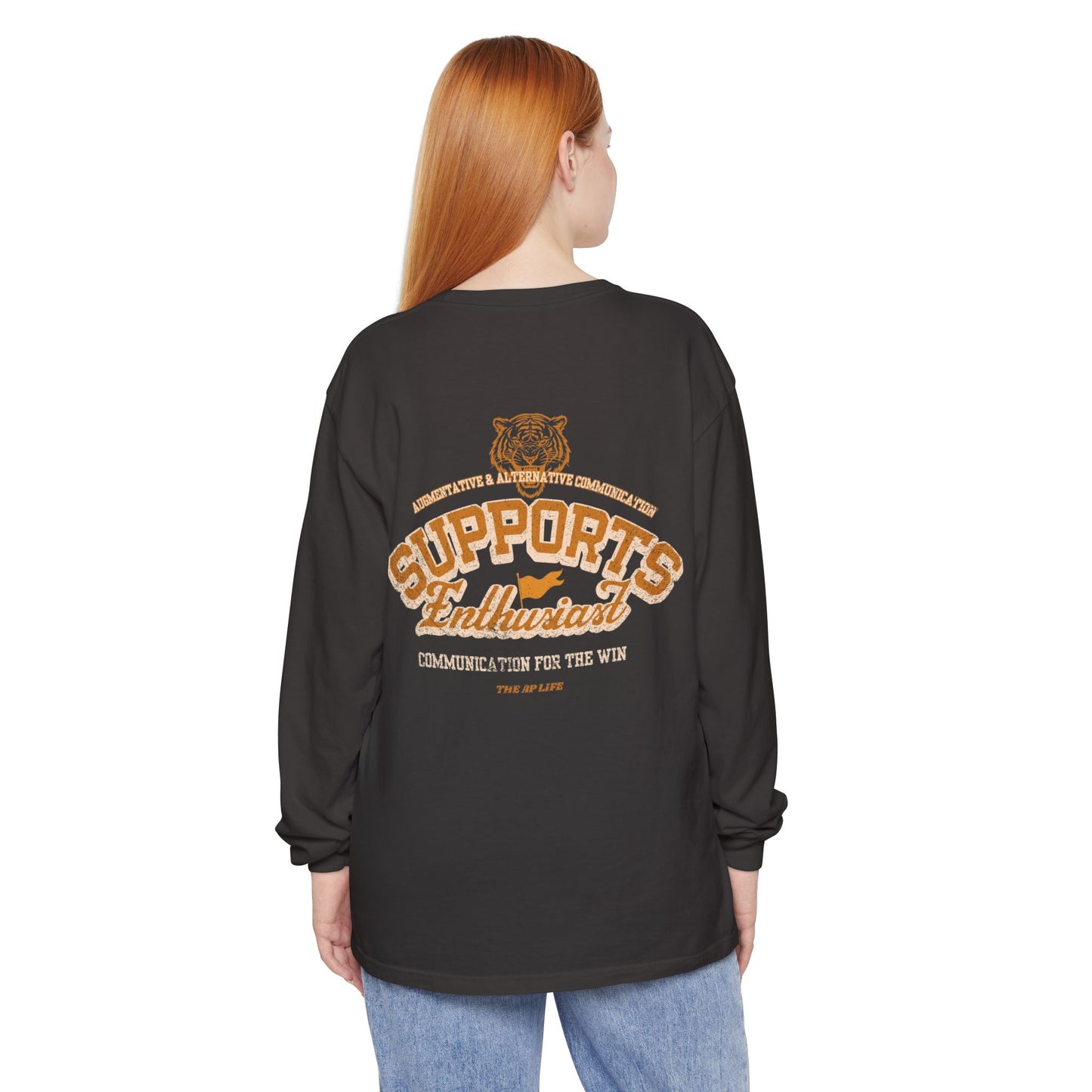 AAC Supports Team Enthusiast - Communication for the Win - Unisex Garment-dyed Long Sleeve T-Shirt