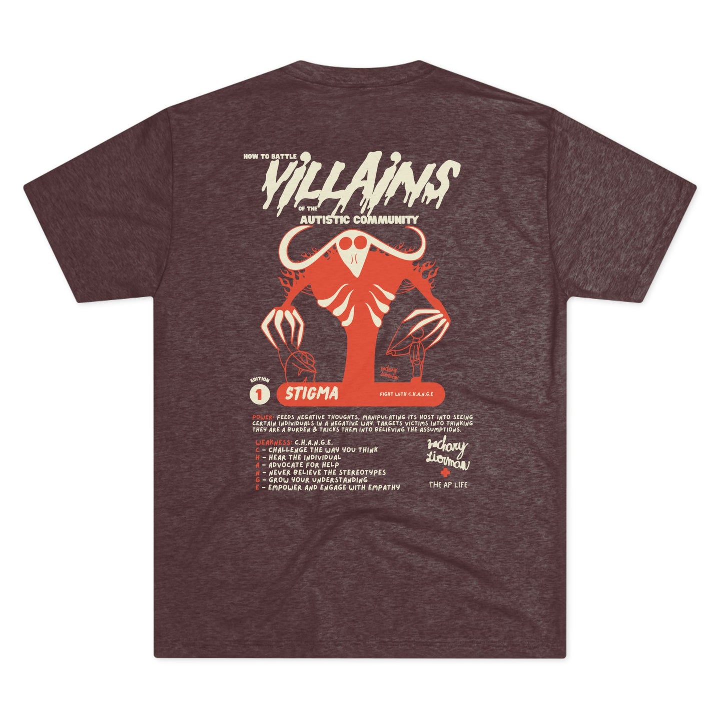 Villains of The Autistic Community Series - Stigma - Zachary Lierman - Adult Unisex Triblend Tee