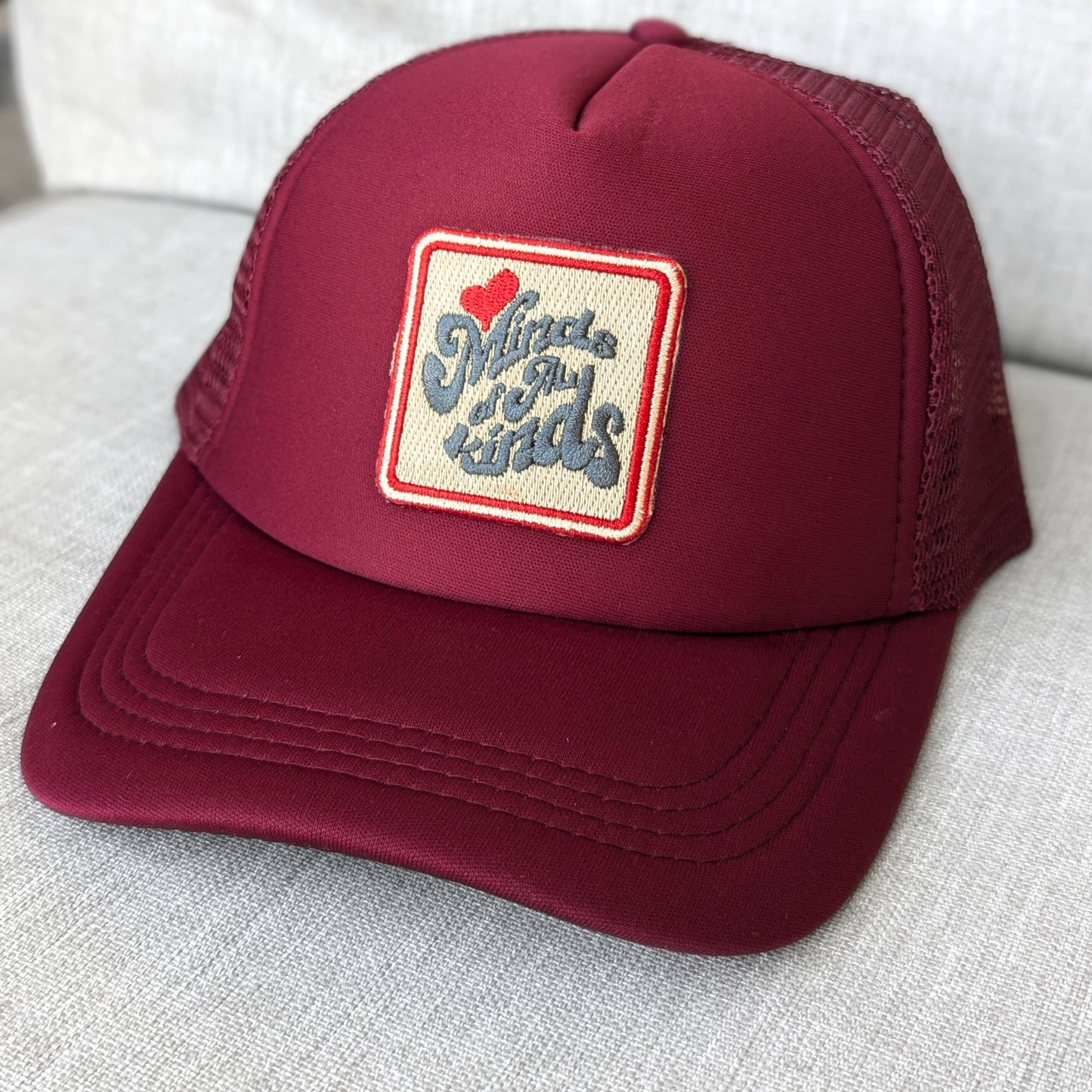 Love Minds of All Kinds Foam Burgandy Trucker Hat with Patch