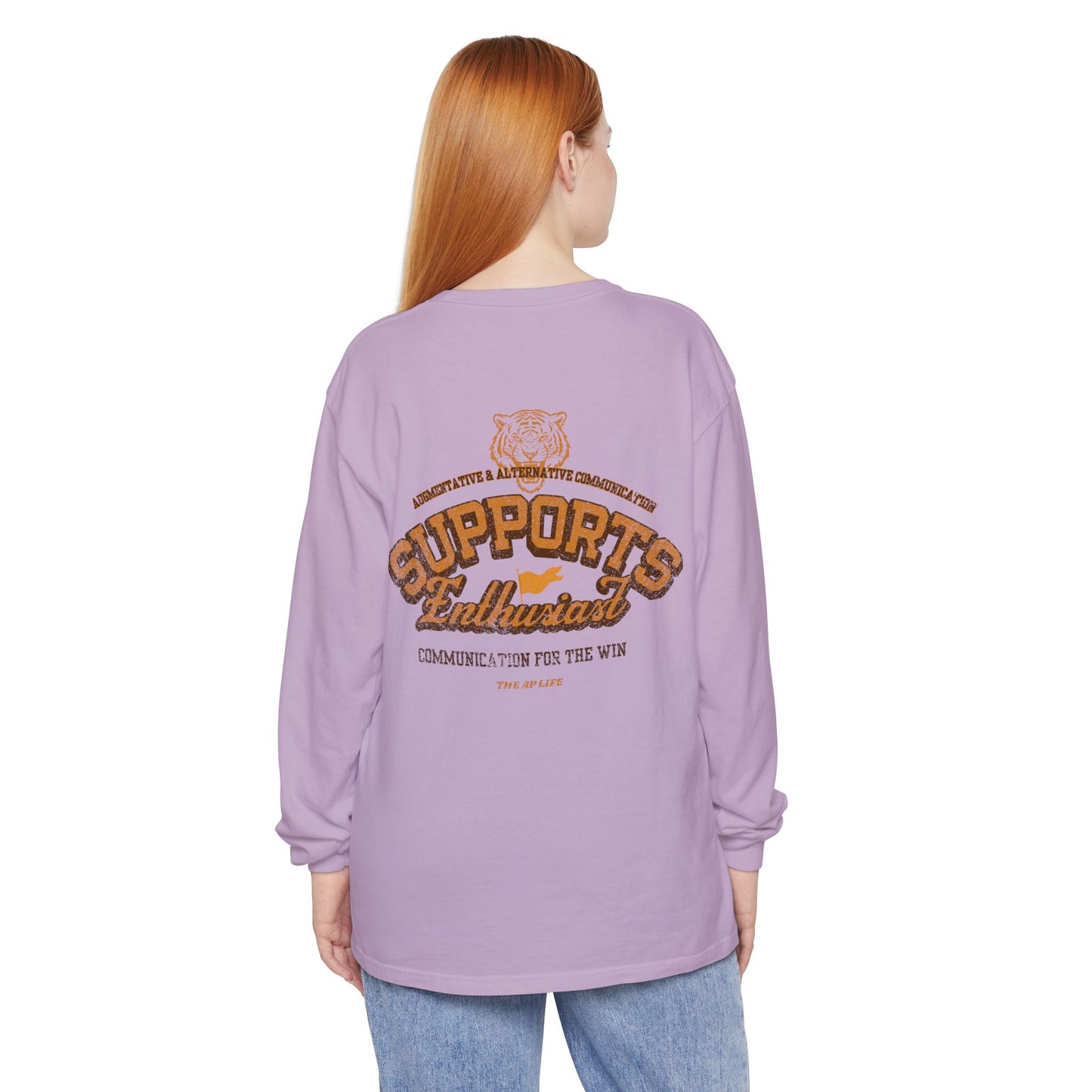 AAC Supports Team Enthusiast - Communication for the Win - Unisex Garment-dyed Long Sleeve T-Shirt