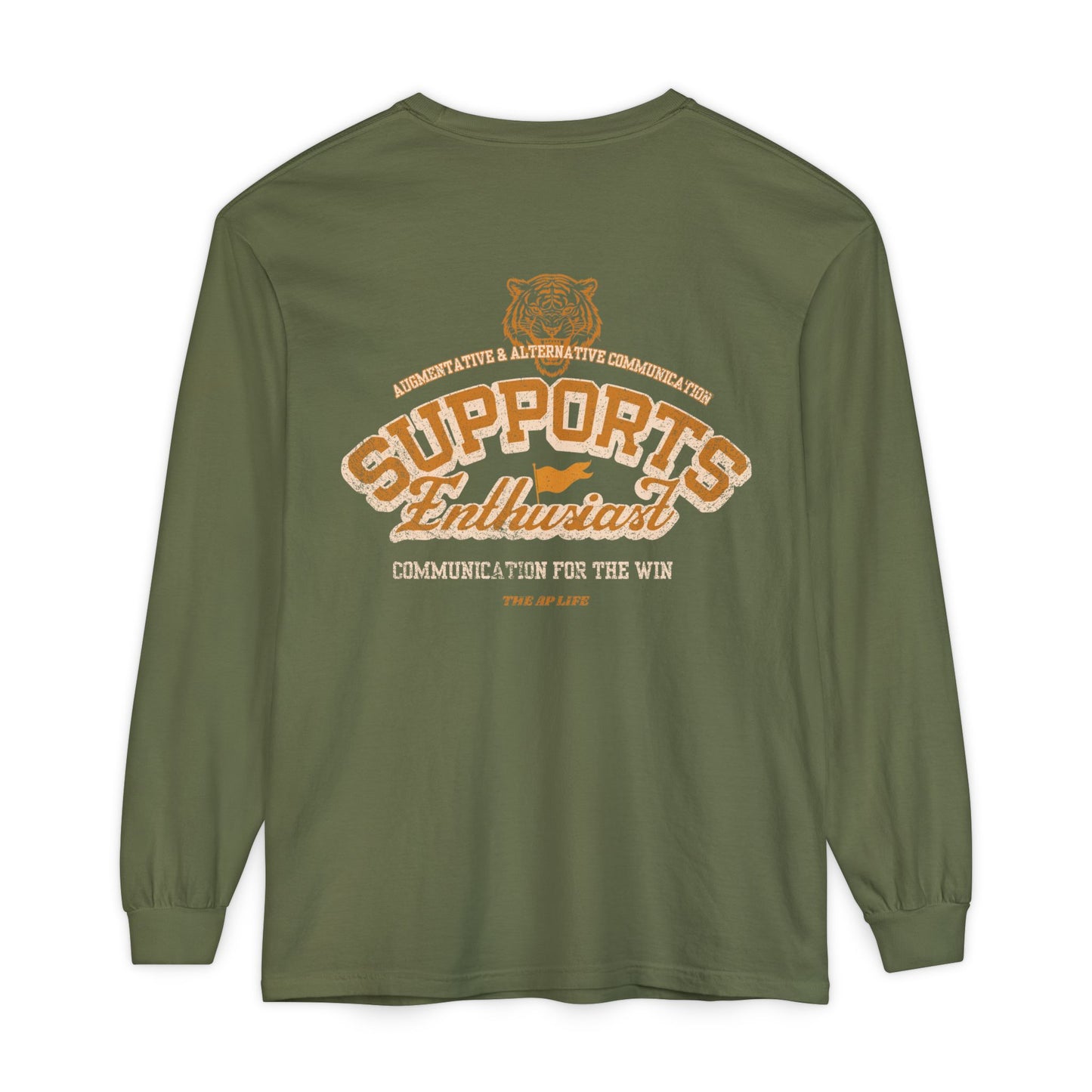 AAC Supports Team Enthusiast - Communication for the Win - Unisex Garment-dyed Long Sleeve T-Shirt