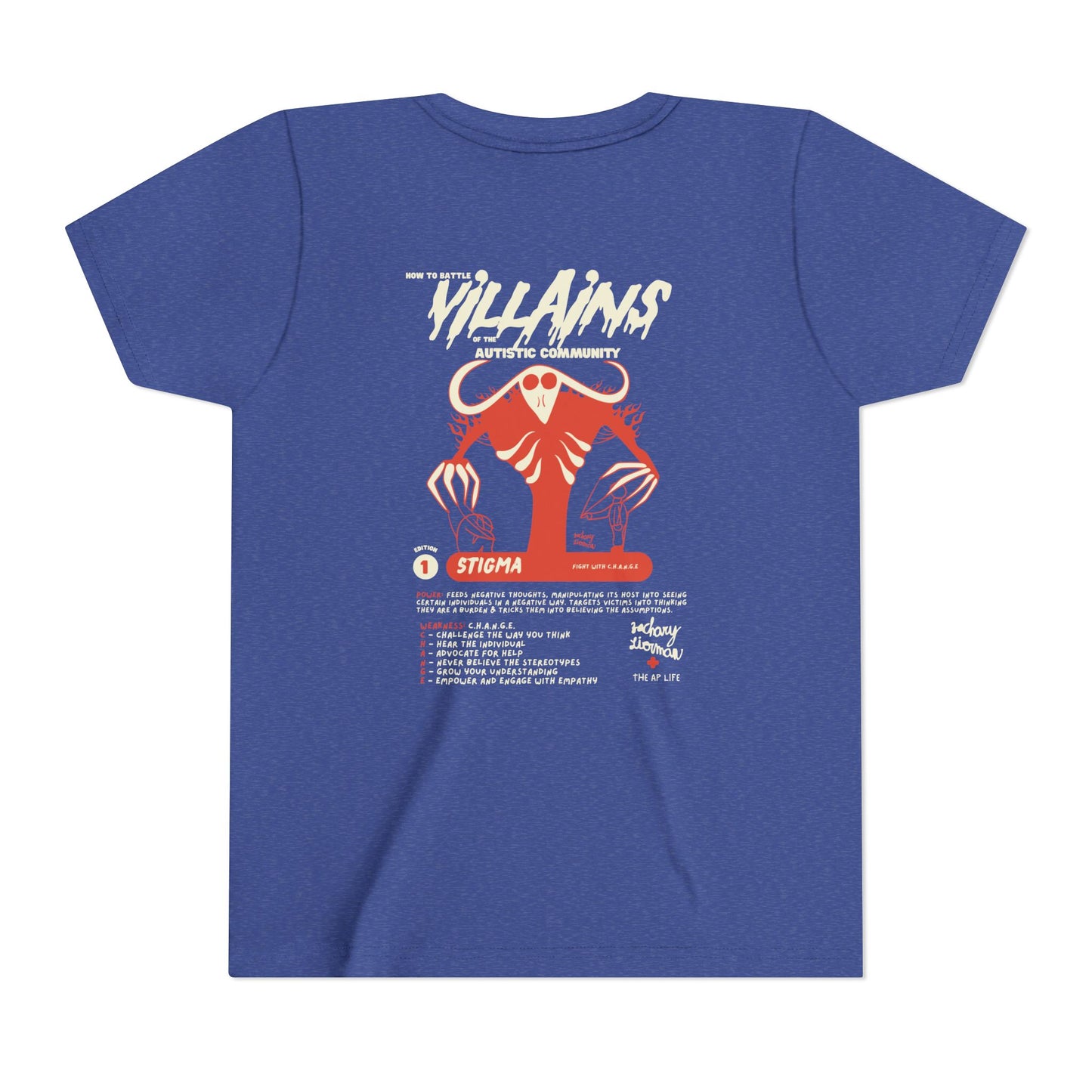 Villains of The Autistic Community Series - Stigma - Zachary Lierman - Youth Unisex Jersey Tee