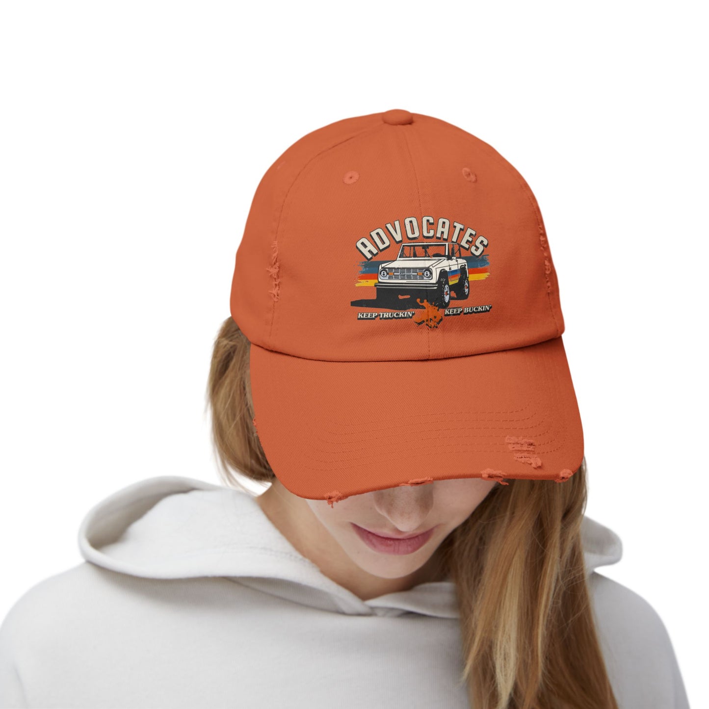 Advocates Keep Truckin', Keep Buckin' - Retro Bronco Truck - Unisex Distressed Cap