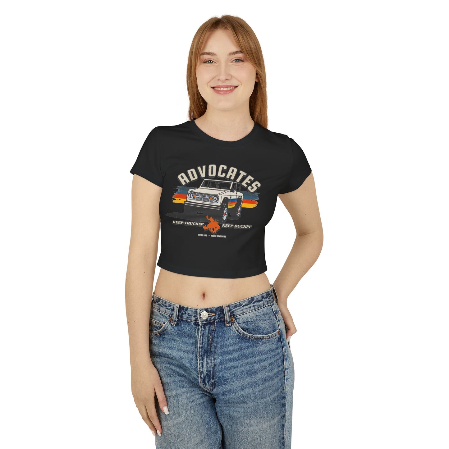 Advocates Keep Truckin', Keep Buckin' - Retro Bronco Truck - Women's Baby Tee