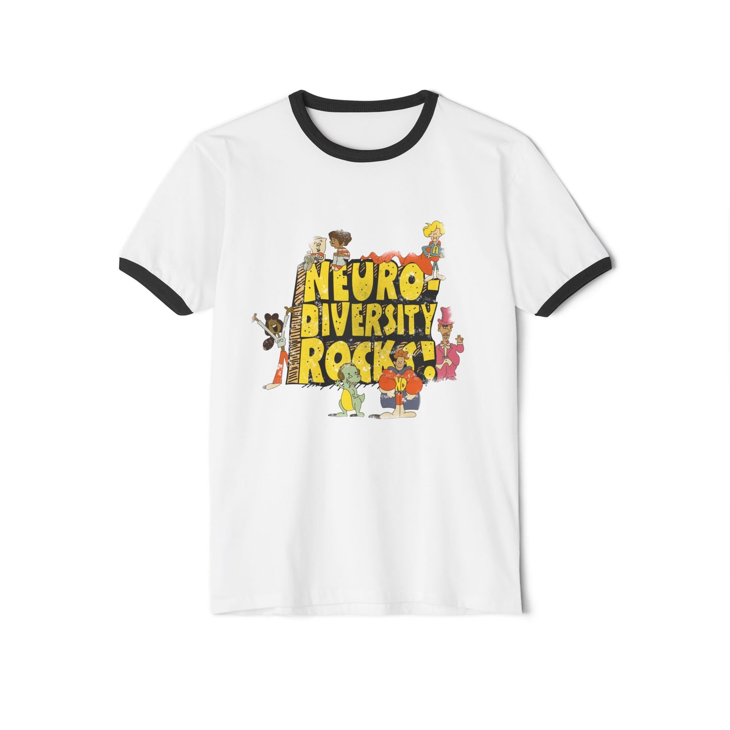Neurodiversity Rocks - School House - Adult Unisex Cotton Ringer T-Shirt