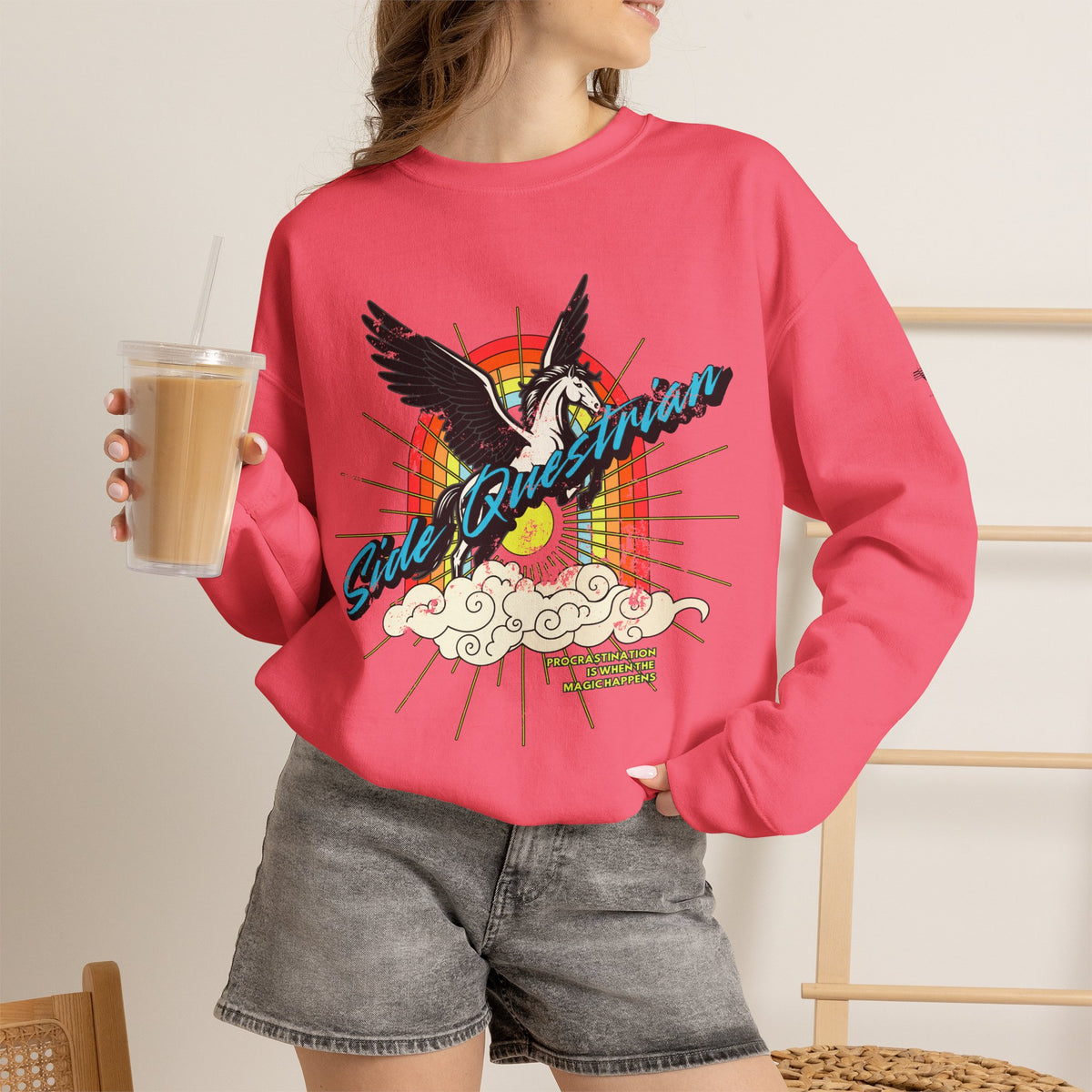 Side Questrian - Procrastination is When the Magic Happens - Adult Unisex Heavy Blend™ Crewneck Sweatshirt