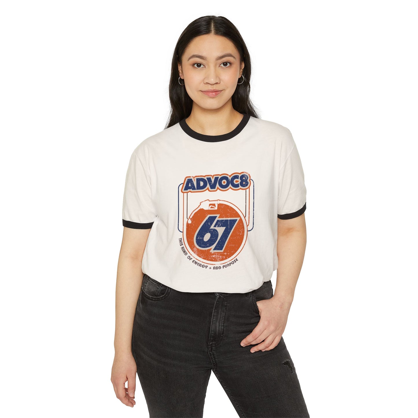 Advoc8 - 67 - This Kind of Energy + Add Purpose - Adult Unisex Ringer Tee