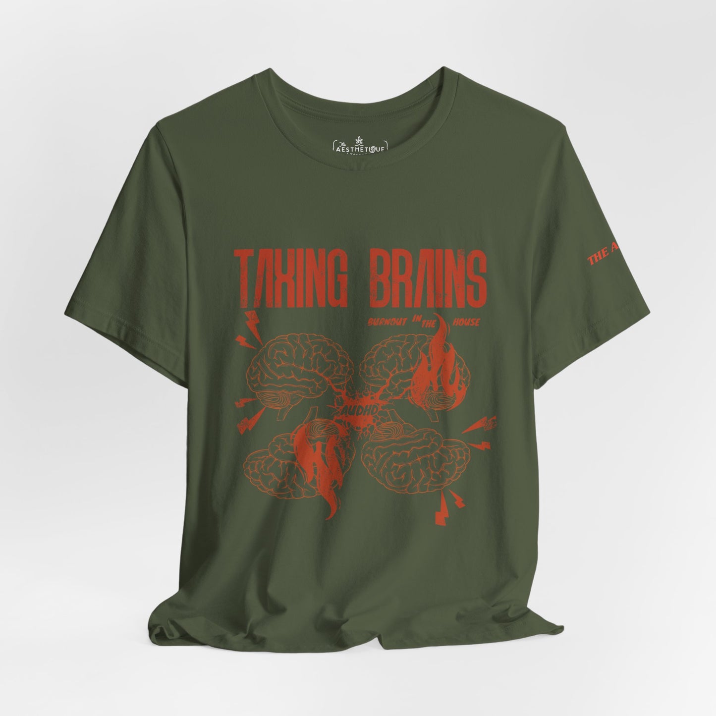 Taxing Brains - Burnout in the House - AuDHD - Adult Unisex Jersey Tee