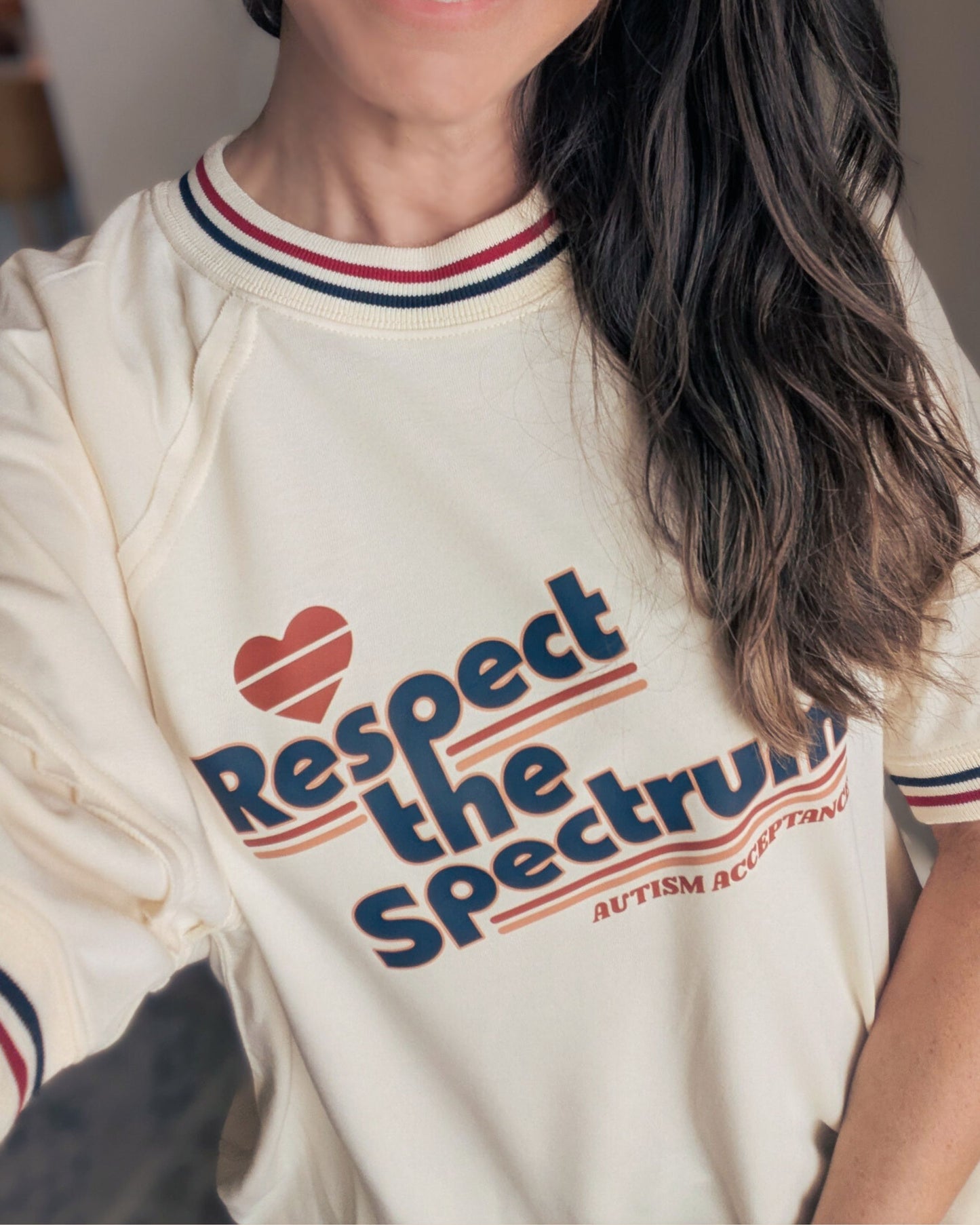 Respect The Spectrum - Autism Acceptance - Women's Oversized Varsity Short-Sleeved Sweatshirt