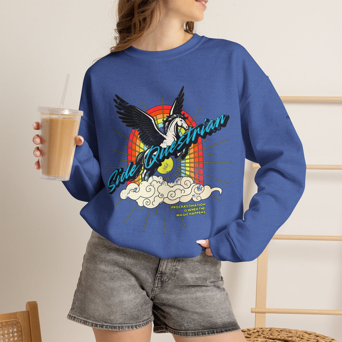 Side Questrian - Procrastination is When the Magic Happens - Adult Unisex Heavy Blend™ Crewneck Sweatshirt