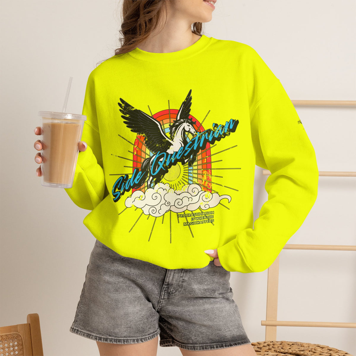 Side Questrian - Procrastination is When the Magic Happens - Adult Unisex Heavy Blend™ Crewneck Sweatshirt