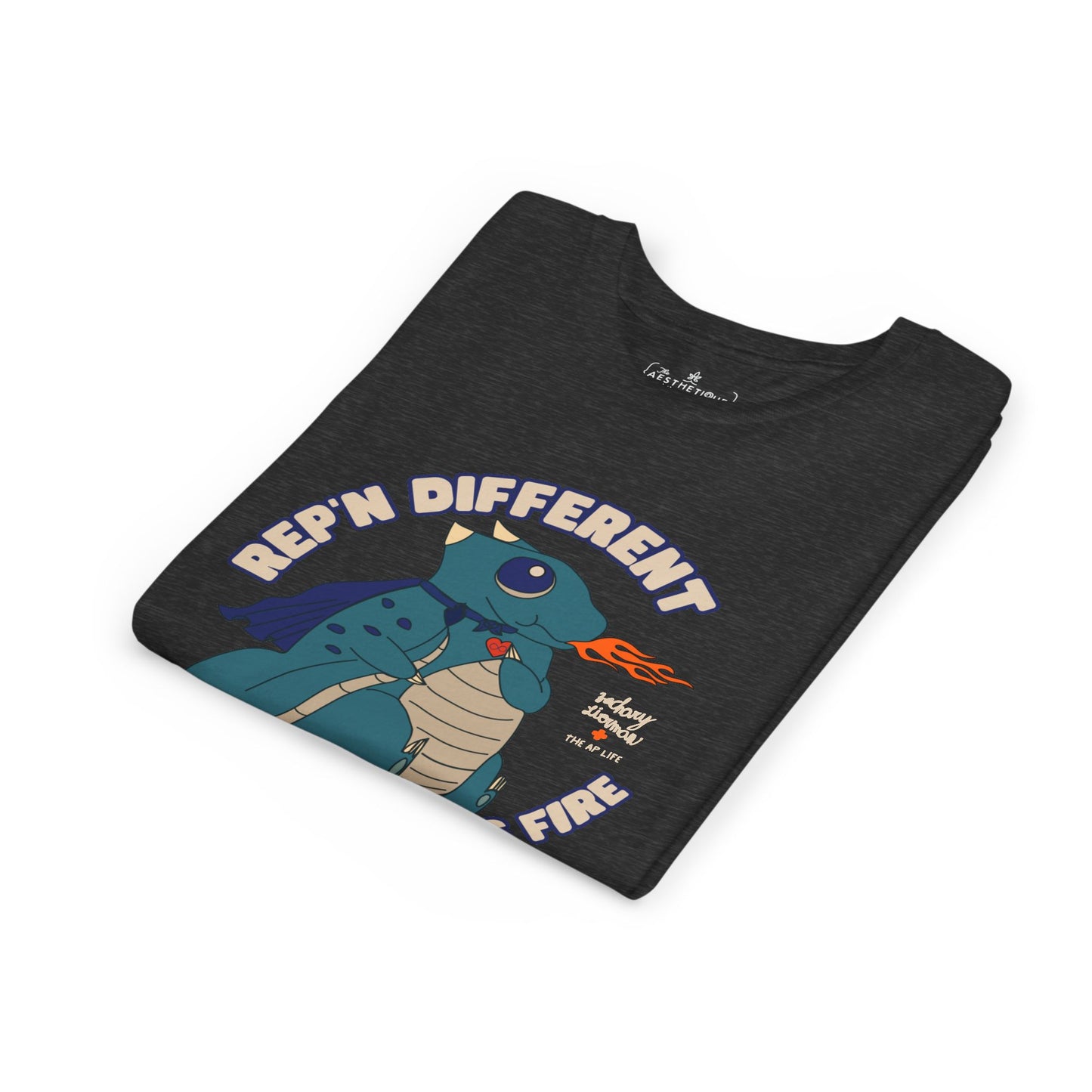 Rep'n Different - Autism is Fire - Dragon Character - Zachary Lierman - Youth Unisex Jersey Tee