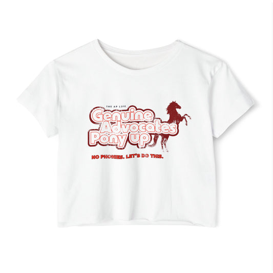Genuine Advocates Pony Up (No Phonies, Let's Do This) - Women's Crop Top