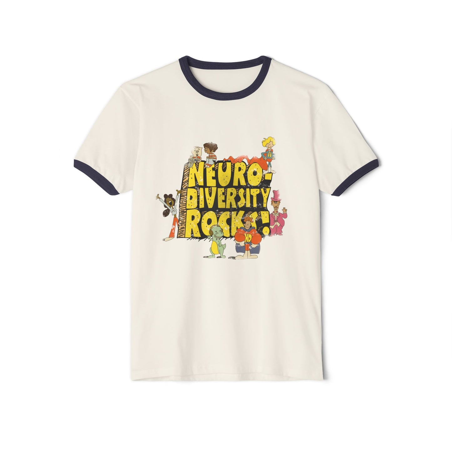 Neurodiversity Rocks - School House - Adult Unisex Cotton Ringer T-Shirt